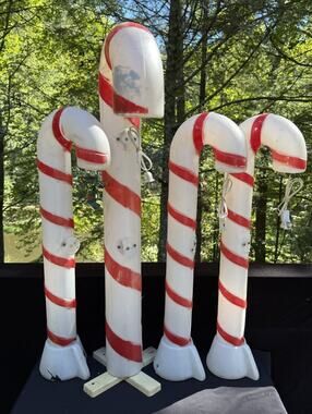 4 VTG 1970’s Empire Lighted Blow Mold Christmas Candy Cane W/ Cords